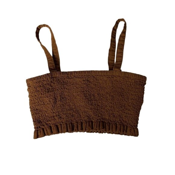American Eagle Crop Top Small Brown Stretch Smocked Ribbed Y2K Tank - Picture 1 of 5